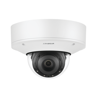 Hanwha Techwin Wisenet Cámara IP Domo Exterior Antivandálica 5MP / Fácil Instalación / Lente Motorizado 3.9-9.4mm / IR 50M / WDR 120db / H.265 & WiseStream MOD: XNV-8081R