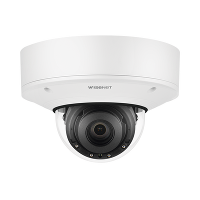 Hanwha Techwin Wisenet Cámara IP Tipo Domo Antivandálico 6MP / Lente Motorizado 2.8 - 8.4mm / IR 40M / WDR 120db / H.265 & WiseStream MOD: XNV-8082R
