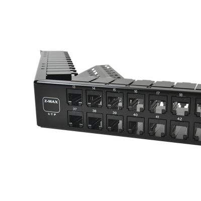 SIEMON Patch Panel UTP Z-MAX Categoría 6A, de 48 puertos, Angulado, 1UR MOD: Z6A-PNLA-U48K