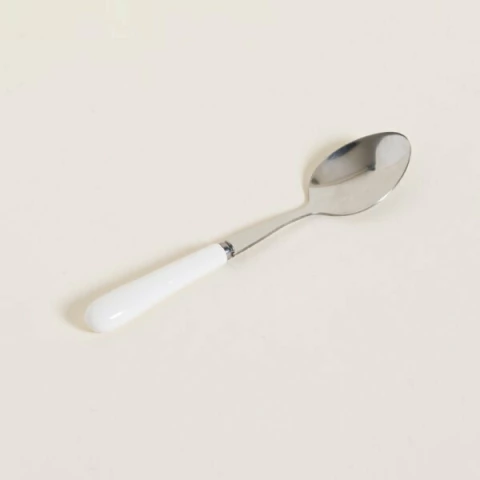 Cucharita Acero Mango Ceramica Blanco (0520041)