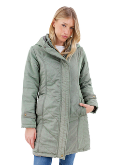 Campera Larga Verde Capucha Pana