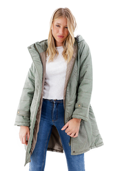 Campera Larga Verde Capucha Pana - comprar online