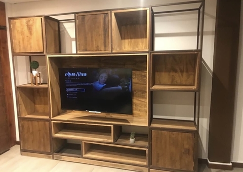 RACK DE TV HIERRO Y MADERA