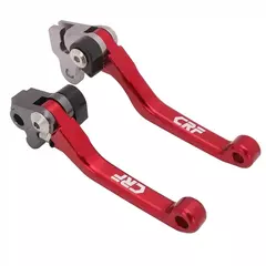 Manijas de freno y embrague en color rojo para motos Honda CRF 250 y 450, mostrando detalles de diseño y construcción.