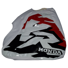 Funda de tanque y asiento para Honda XR250R modelo 1997, con diseño en blanco, rojo y negro.