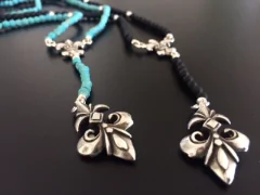 Collar tipo Rosario de Onix & Plata FLOR DE LIS