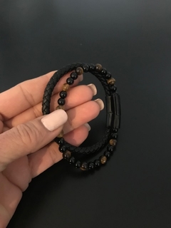 Pulsera Cuero trenzado & Ojo de gato - tienda online
