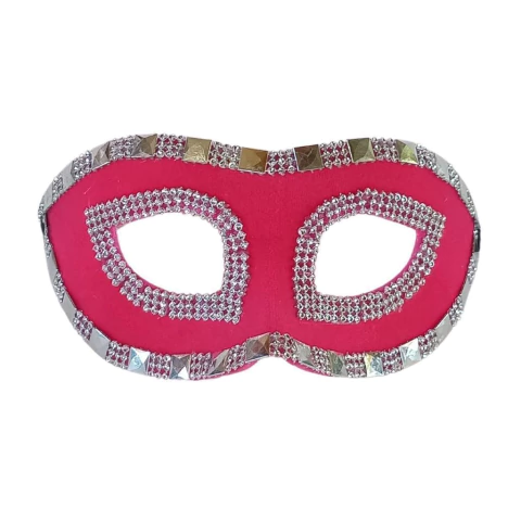 Antifaz veneciano Magritte fucsia con ensamblaje manual de fantasias brillantes.