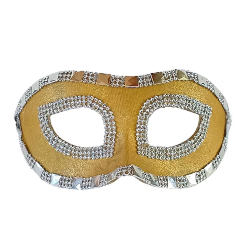 Antifaz veneciano Magritte dorado con ensamblaje manual de piedras brillantes.