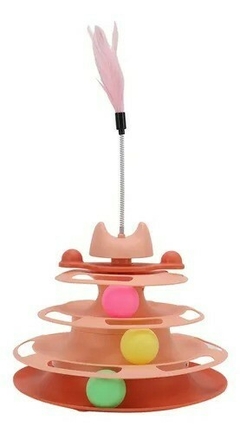 JUGUETE PARA GATOS TRES NIVELES CON PLUMAS Y OREJITAS