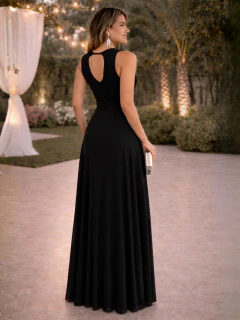 Vestido longo decote profundo com tule. Vl905 - Mila Rio