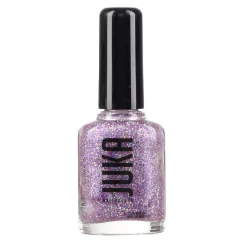Esmalte tradicional Juka tono 53 Holo violet, color violeta con acabado holográfico brillante, envasado en frasco de 12ml.