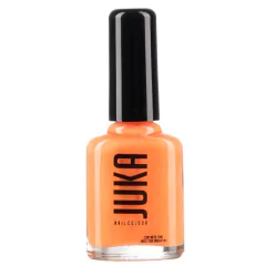 Esmalte tradicional Juka tono 54 Hot orange, color naranja neón flúor, envasado en frasco de 12ml.