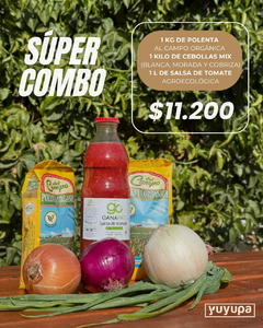 Súper Combo Yuyupero de Invierno: 1 Kg Polenta Orgánica + 1 Kg Mix de Cebollas Orgánicas + 1 Lt. Salsa de Tomates Agroecológicos
