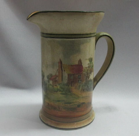 Antigua jarra de porcelana SXIX Royal Doulton campo inglés sellada c1900