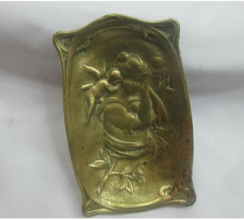 lady art noveau beautiful collectible 1890 bronze ashtray or soap dish - Polo Antiguo - Antigüedades en Argentina