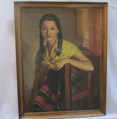 Antigua pintura al óleo de una joven dama con una cara hermosa c. 1930 Master ́Viana - comprar online