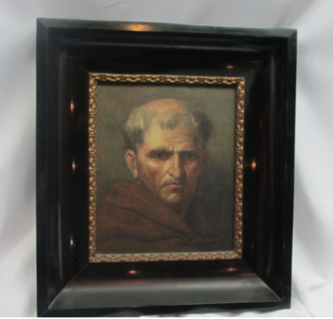 Rostro extraordinario de un fraile/monje franciscano óleo sobre lienzo G. H. Schüter - Polo Antiguo - Antigüedades en Argentina