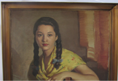 Imagen de Antigua pintura al óleo de una joven dama con una cara hermosa c. 1930 Master ́Viana