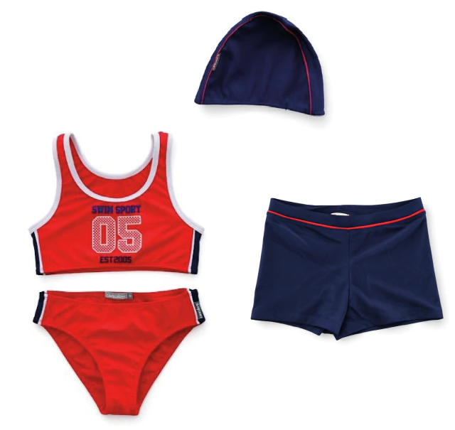 Bikini Roja + Short + Gorro Swim Sport