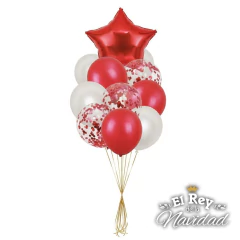Set de 9 Globos Decorativos con Estrella Rojo y Blanco