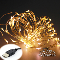 Microled Alambre Blanco Cálido 10mts con enchufe USB