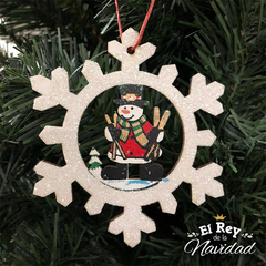 Colgante Copo de Nieve Madera Calada con glitter - tienda online