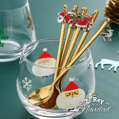 Set x 6 Cucharitas de Postre Doradas con Dije Navideño - comprar online