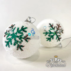 Set x 6 Globos Blancos simil Nieve con Copo de Nieve 5cm