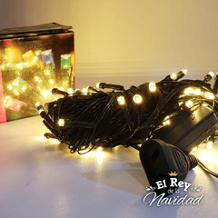 Guirnalda de 100 Luces Led FIJAS PROLONGABLES 9mts Blanco Calido Cable Verde