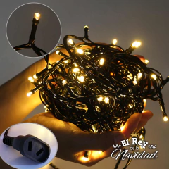 Guirnalda de 100 Luces Led FIJAS PROLONGABLES 9mts Blanco Calido Cable Verde