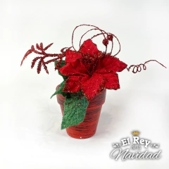 Imagen de Macetitas patinadas con Flor y deco Glitter 15cm
