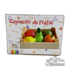 Cajoncito con Frutas y cuchillo de Madera para cortar
