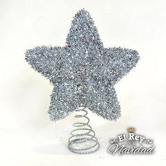 Puntal Estrella 18cm Plata glitter peludo