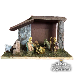 Pesebre con Cabaña 30x20cm, incluye 7 figuras de 10cm