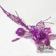 Pick Glitter Lila con Flor y frutos 40cm