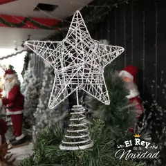 Puntal Estrella Alambre Glitter Plata 18cm