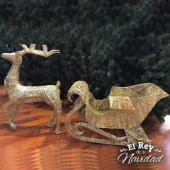 Reno con Trineo 50 x 80cm de Alambre y Glitter LUJO PREMIUM