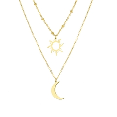 Colar Duplo Sol Lua Semijoia
