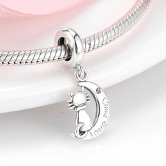 Berloque Charm Gatinho Sob a Lua - Prata 925
