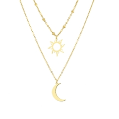 Colar Duplo Sol Lua Semijoia