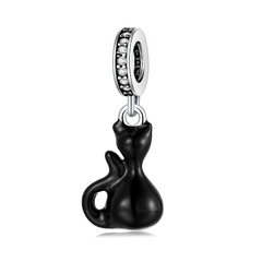 Berloque Charm Gatinho Preto Sorte- Prata 925