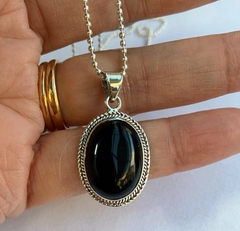 Dije: Indie - plata 925 Piedra ónix negro