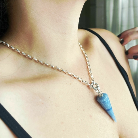Conjunto cadena/ péndulo cuarzo azul - plata 925
