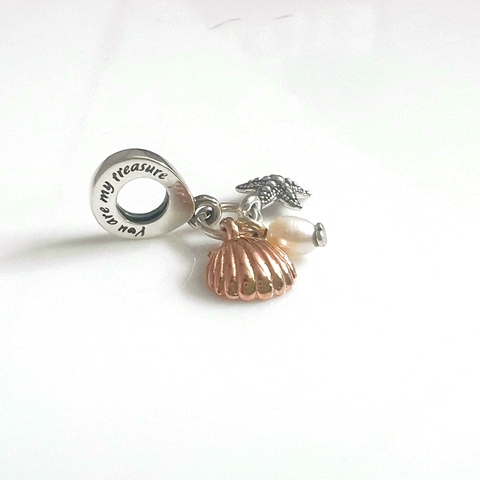Dije/Charm: Estrella de mar, ostra y perla - plata 925