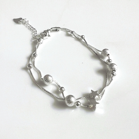 Pulsera doble: Esferas y estrellas- plata 925