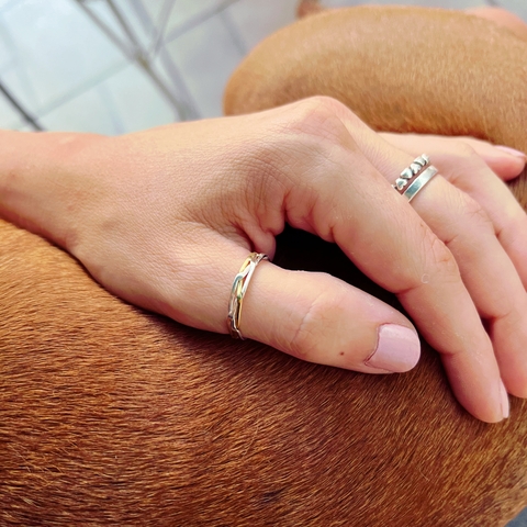 Anillo trenzado: Plata y bronce