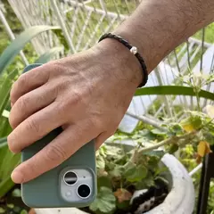 Pulsera cuero ecológico. Plata 925 - comprar online
