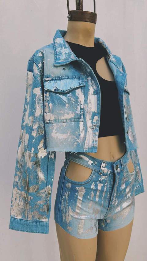 Campera Corta Mom FOIL Celeste Jeans