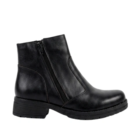 Bota Corta Cuero Negro Dos Cierres